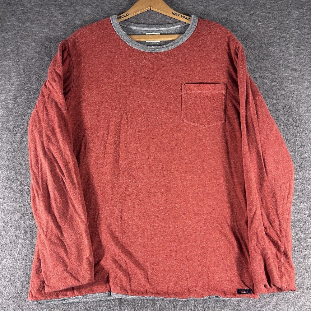 Faherty T-Shirt Mens L Double Knit Weave Layer Crew Burnt Orange Gray Sweatshirt